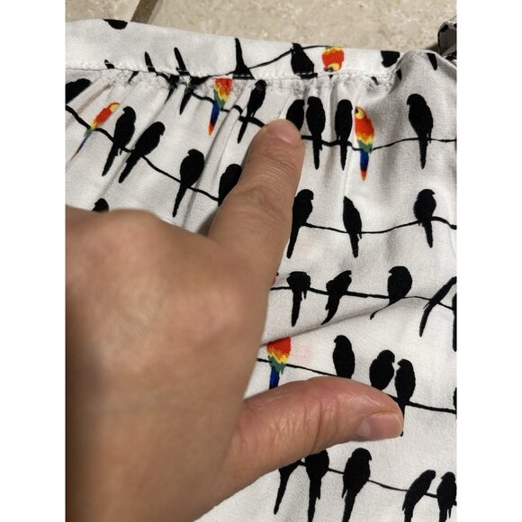 Jane + Delancey Womens Bird Print Short Sleeve Button Down Shirt Size L White - Picture 14 of 14